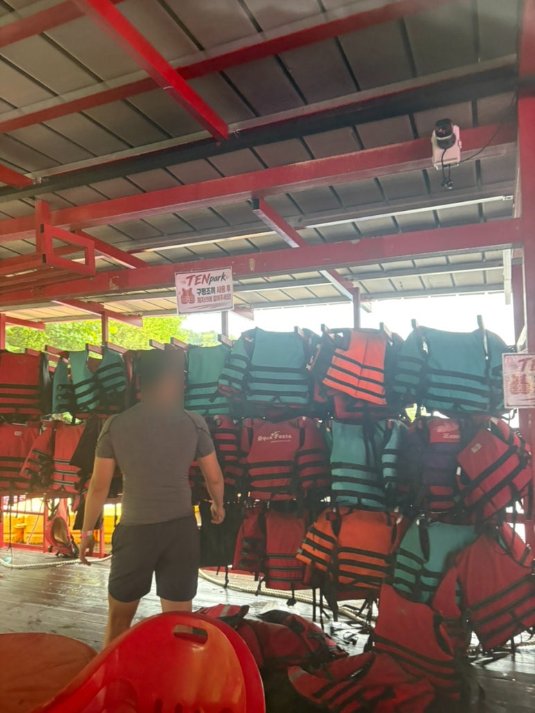 Life jackets prepared for visitors at Ten Park water leisure facility